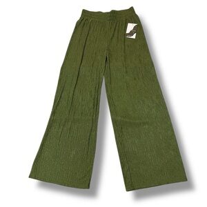 Olive Green Wide-Leg Palazzo Plisse Pants Size Large